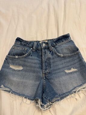 Cotton On Light Blue Distressed High-Rise Denim Shorts